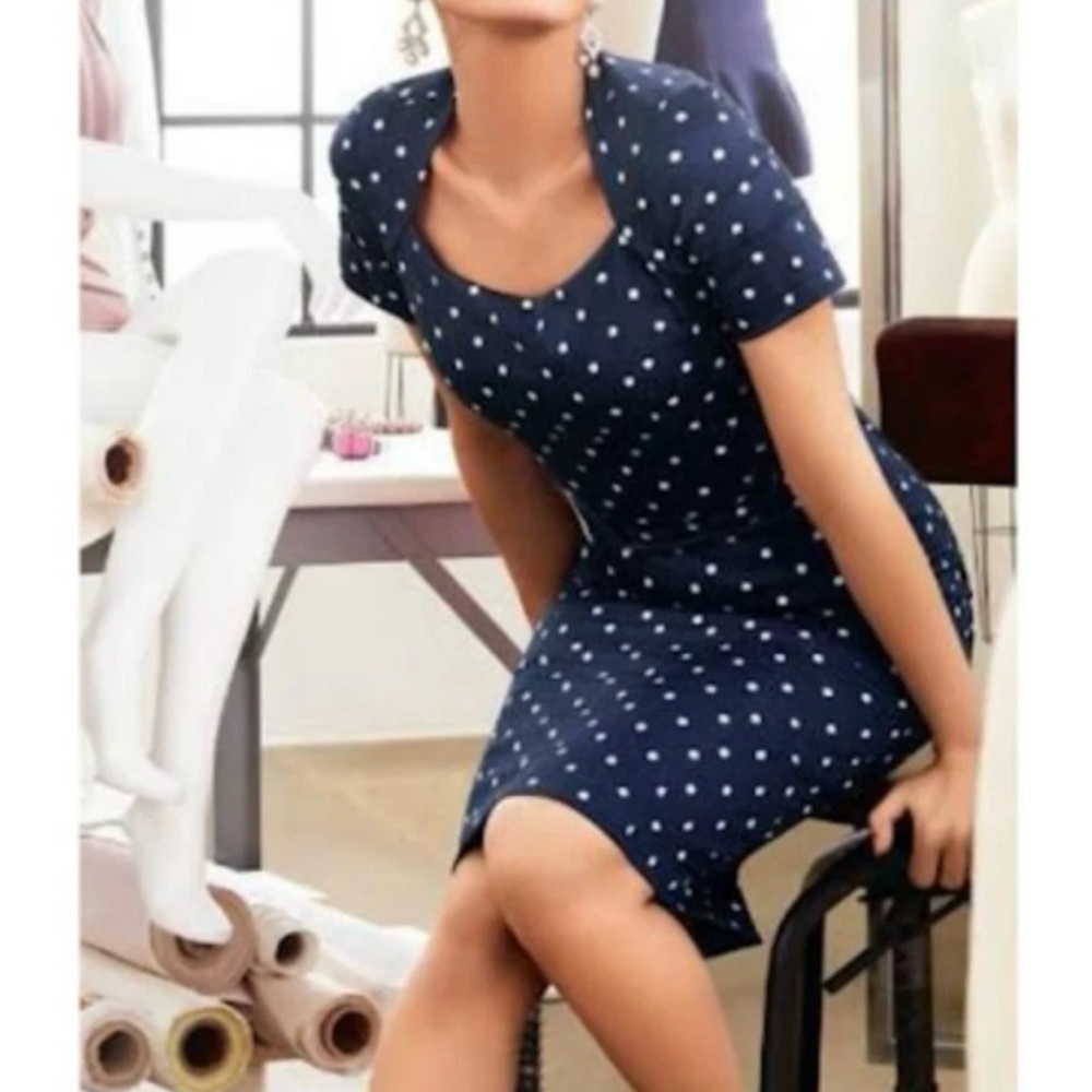 Eva Mendes for New York & Company Navy Polka Dot Dress